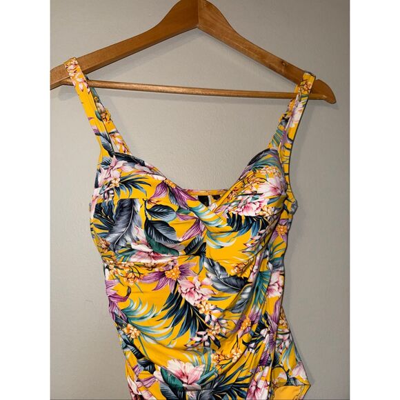 Niptuck Swim Size 10 Multifit Cup One Piece Swimsuit Golden Floral Tropical - Picture 3 of 8